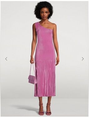L’IDÉE Pink Pleated One Shoulder Midi Dress Size 12 NWT